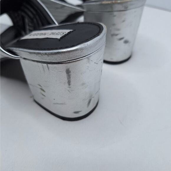 Steve Madden ICON Sandals Puffy Cross Strap Leather 8.5 Block Heel Metallic - Picture 8 of 12